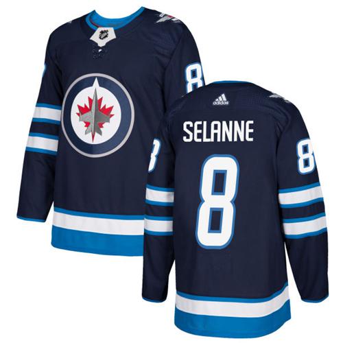 Adidas Men Winnipeg  Jets #8 Teemu Selanne Navy Blue Home Authentic Stitched NHL Jersey